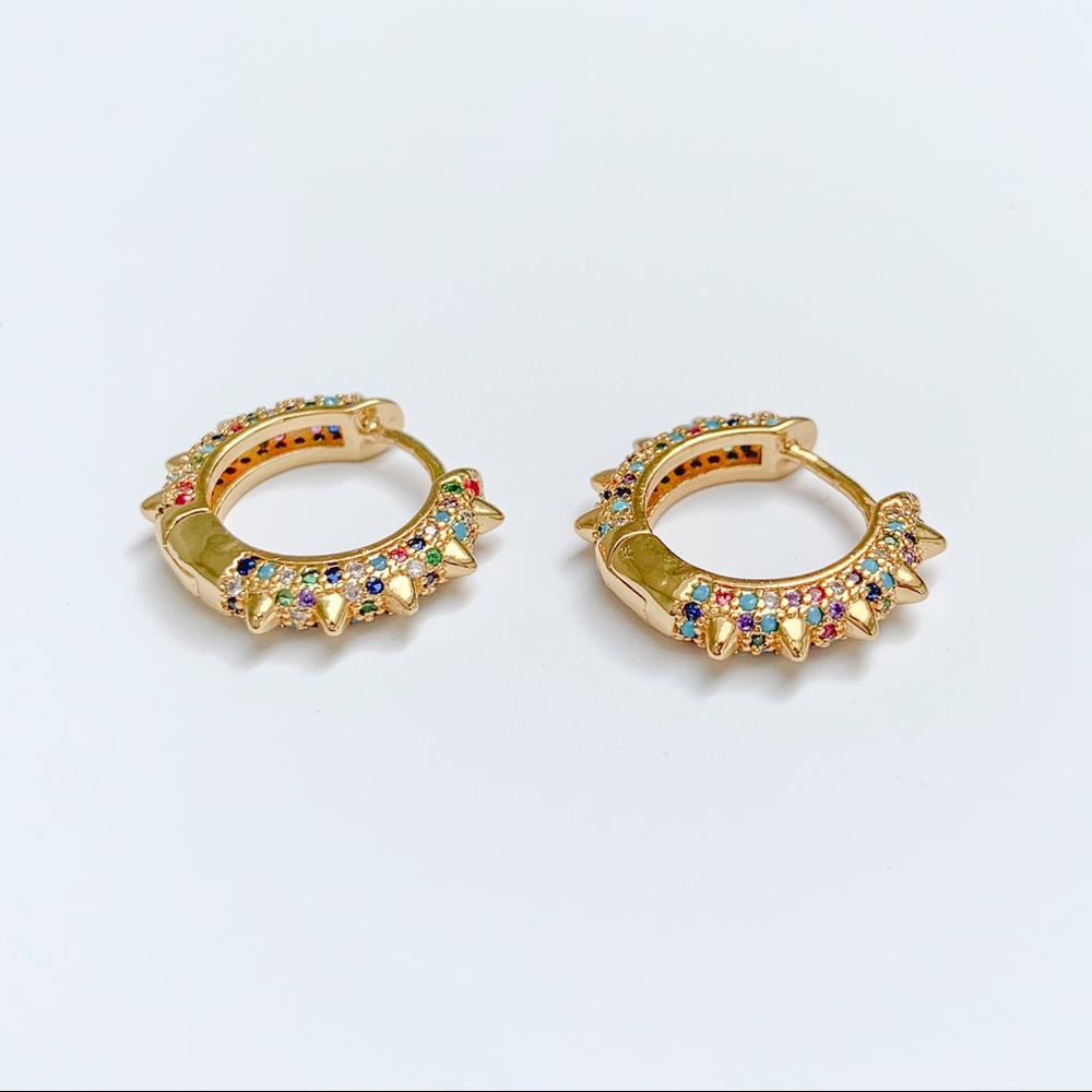 GOLD THICK TUBE HOOP EARRINGS, MINI CHUNKY HOOPS - Picture 3 of 7